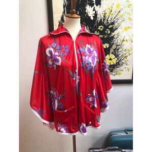 Red Floral Cape with Purple and White Accents